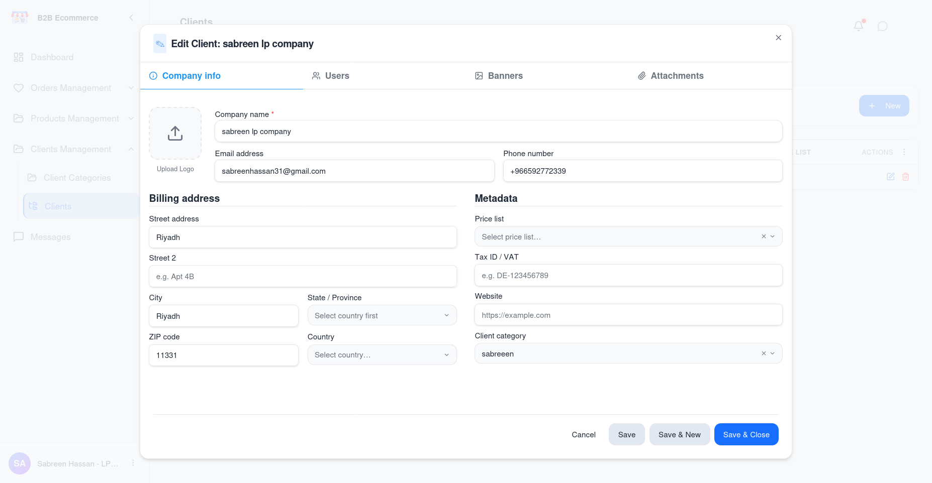 Customer form